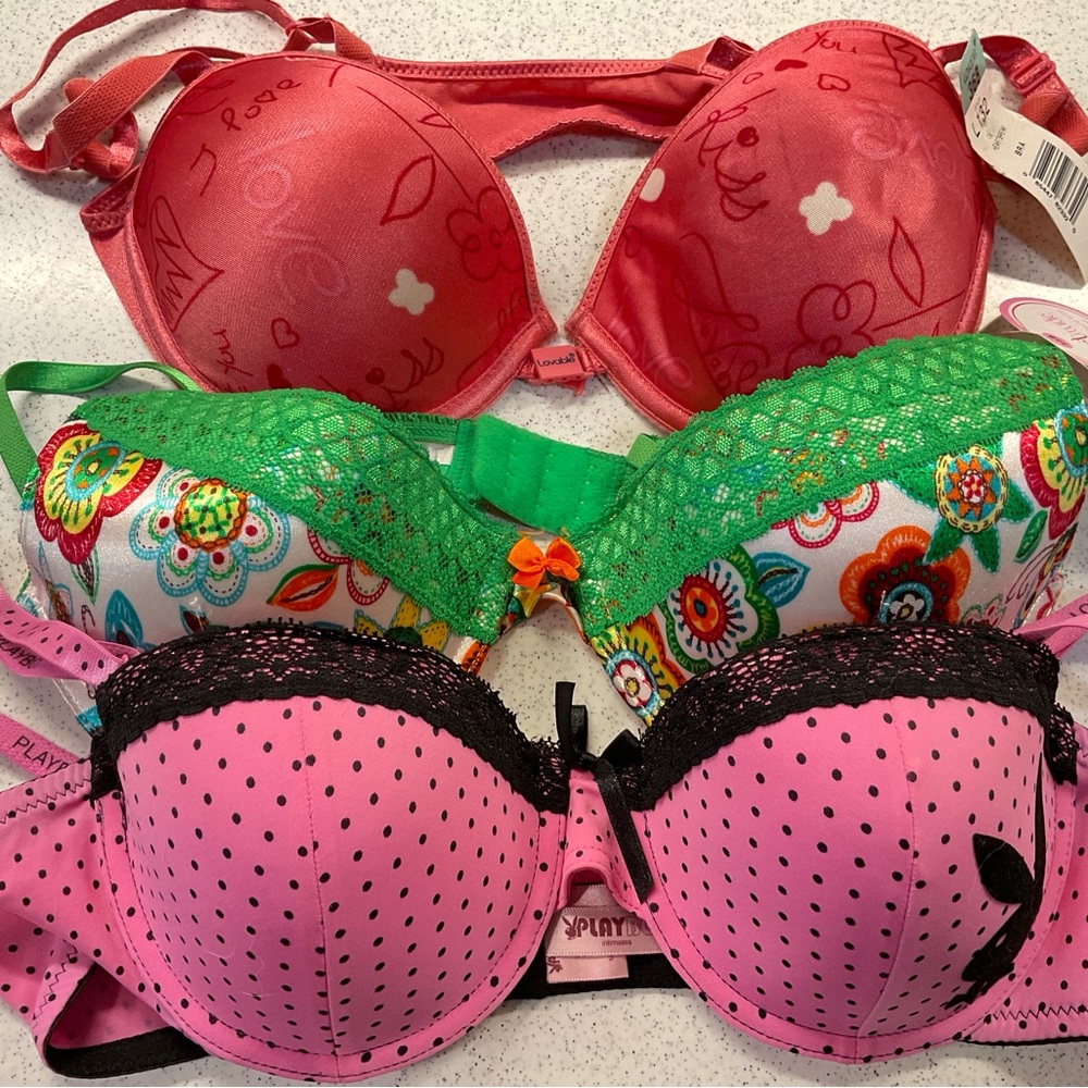 Playboy, Lovable, Flirtitude (3) New 36B Vibrant Colors
